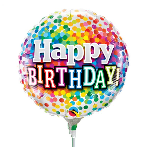 Folienballon luftgefüllt Happy Birthday Regenbogen Konfetti